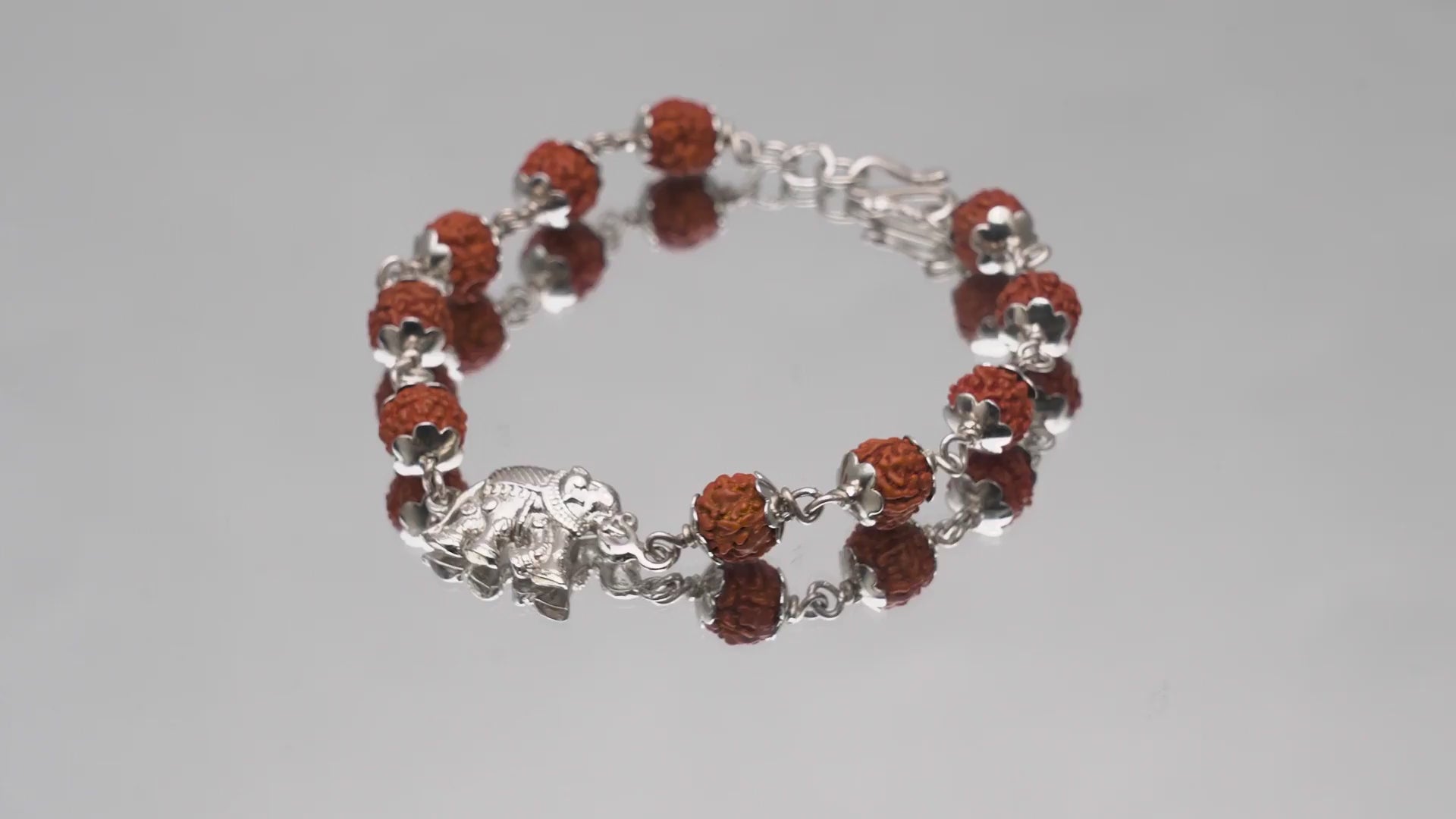 Original 5 Mukhi Rudraksha Silver Elephant Bracelet for Kids – 10 Beads