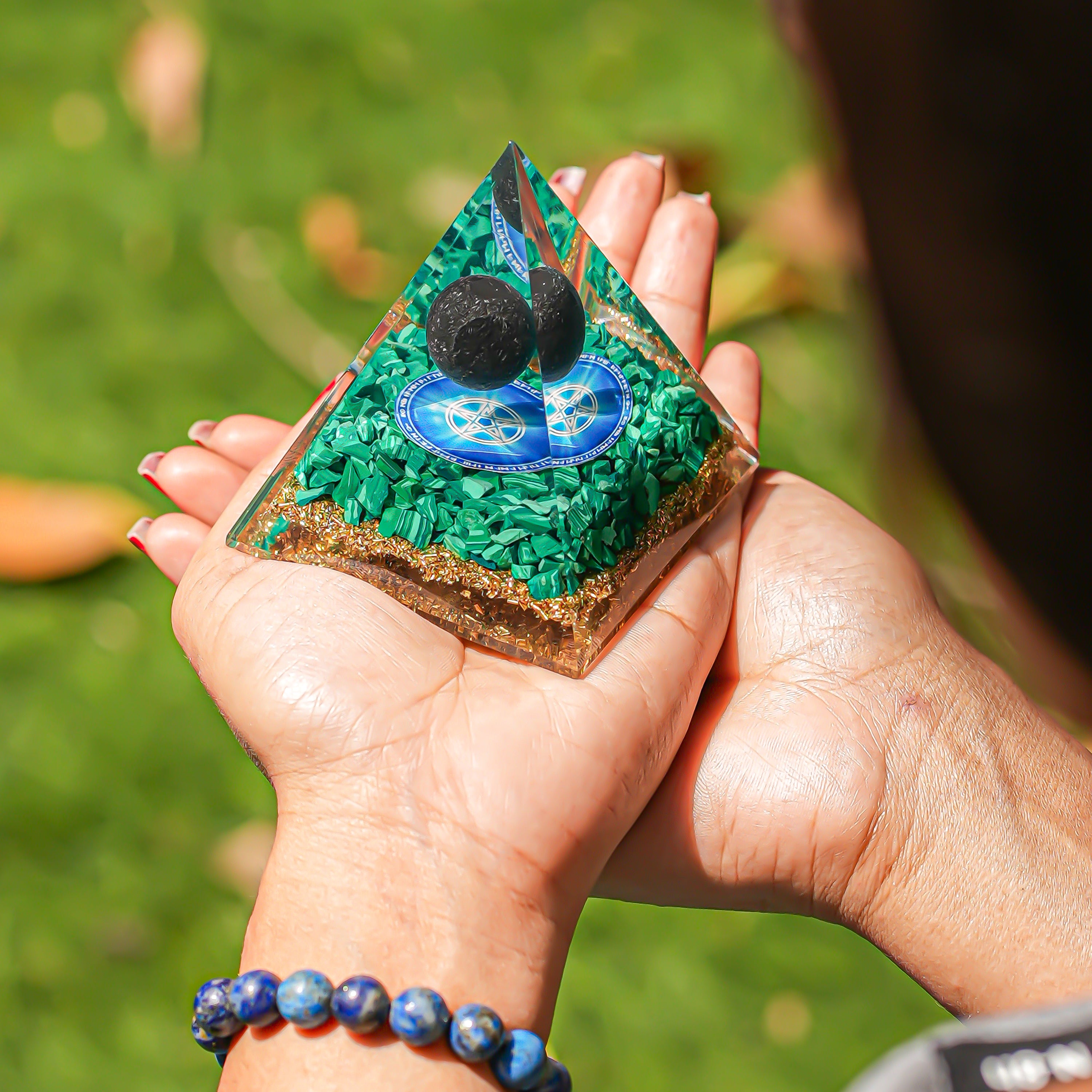 Malachite With Black Ball Pyramid