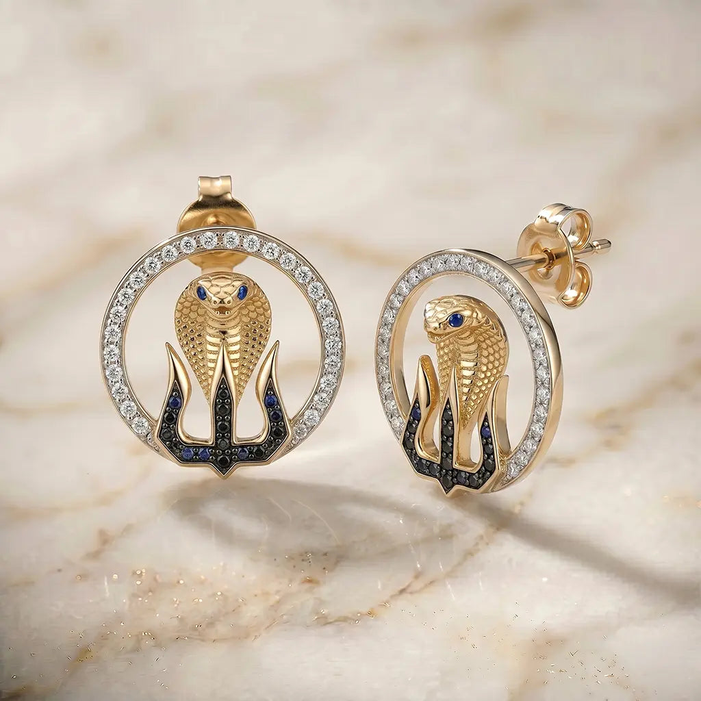 Trishul Snake Gold Earrings