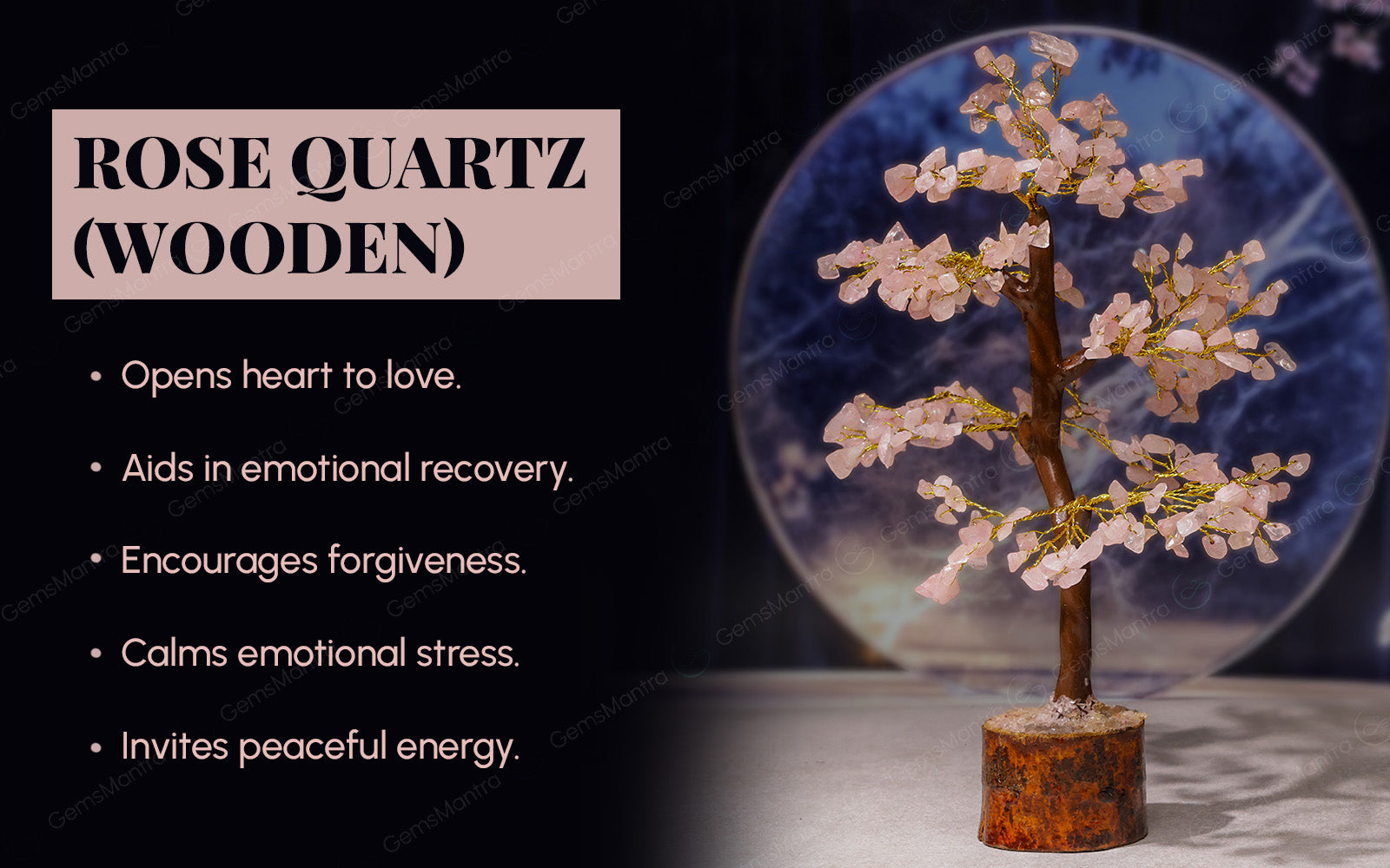 Wooden Rose Quartz Crystal Tree
