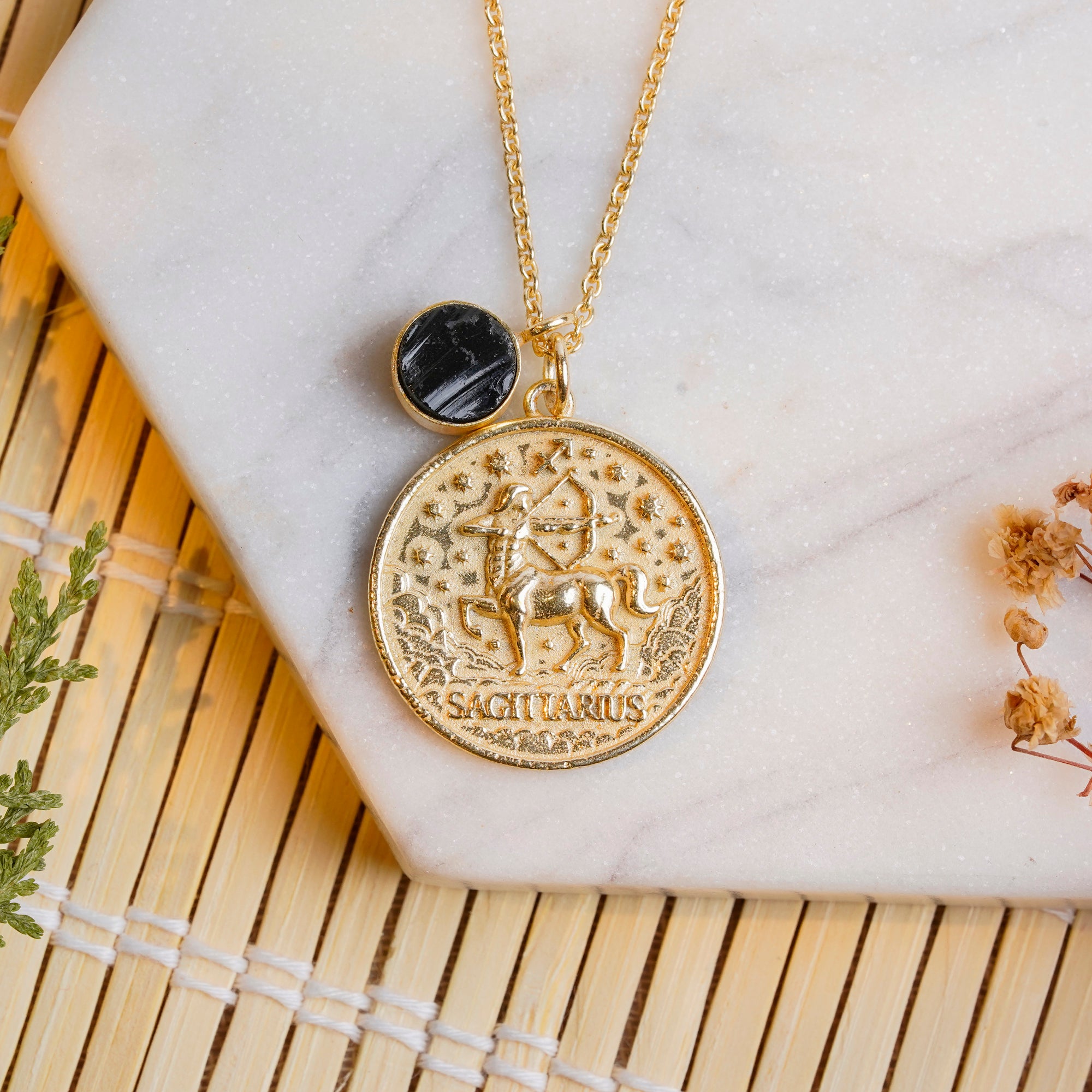 sagittarius zodiac pendant necklace black obsidian birthstone charm