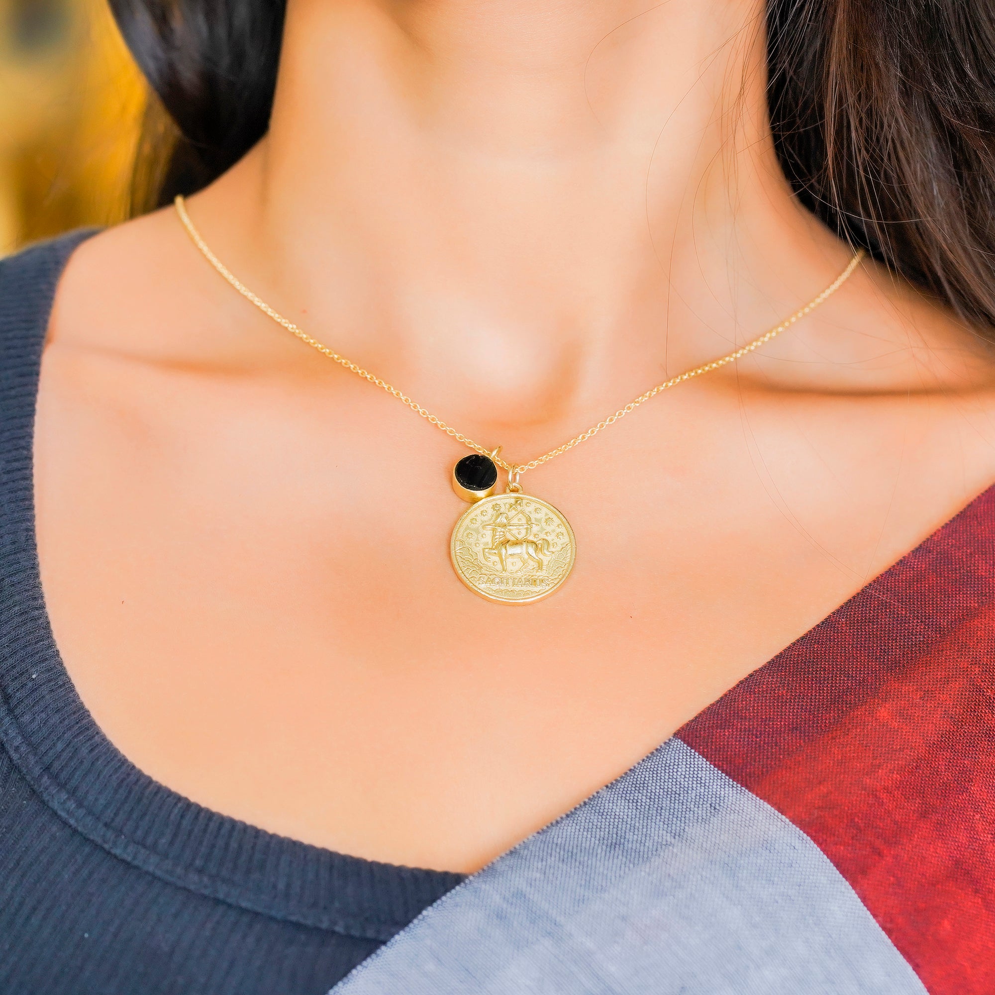 sagittarius zodiac pendant necklace black obsidian birthstone charm