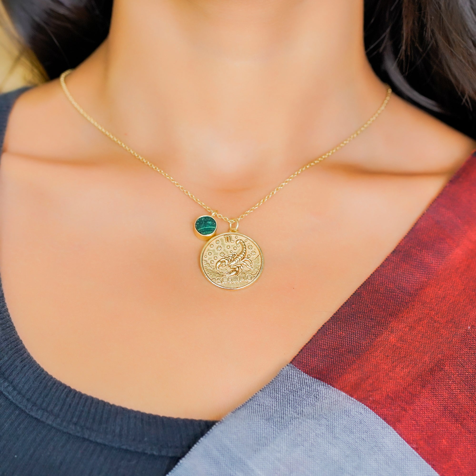 scorpio zodiac pendant necklace malachite birthstone charm