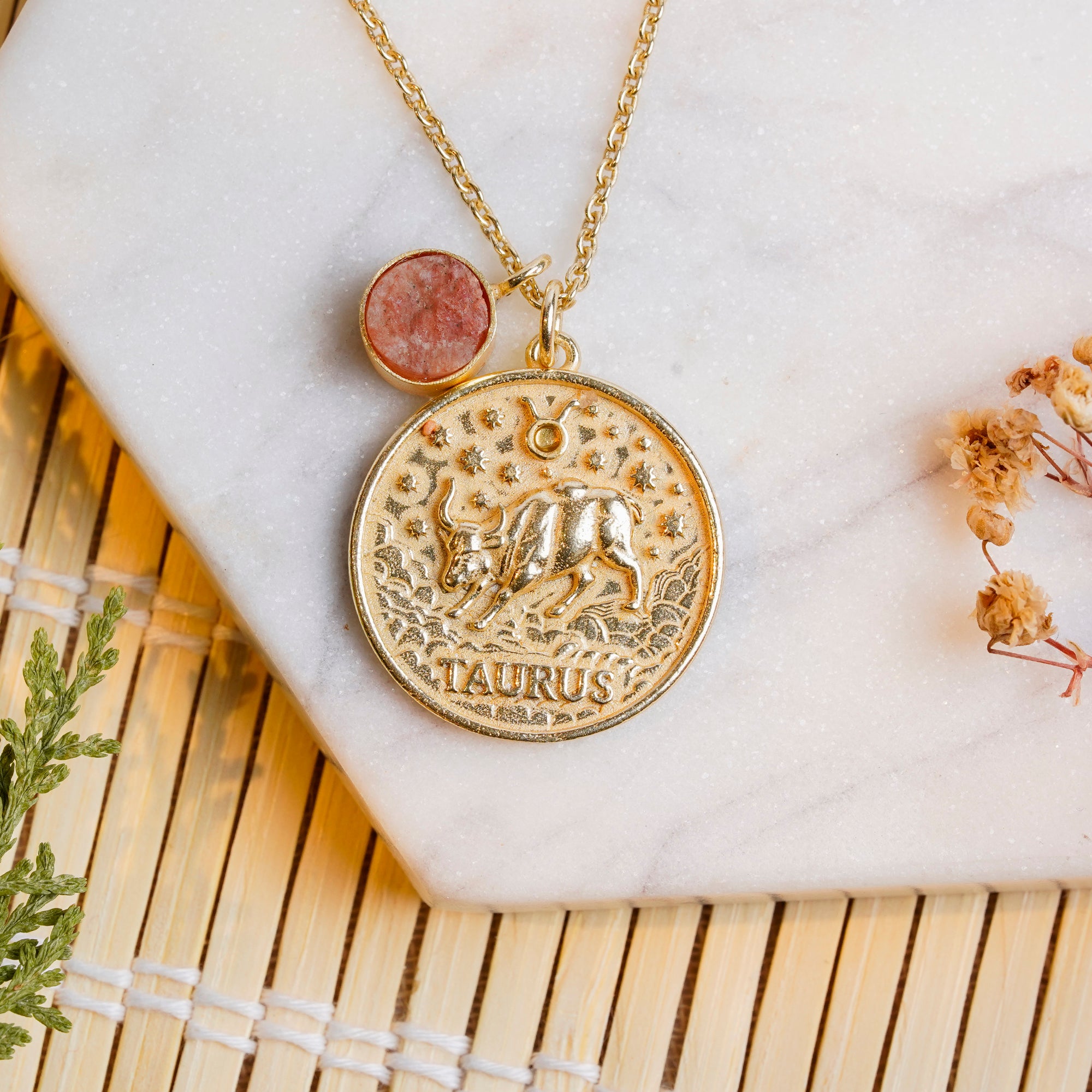 taurus zodiac pendant necklace sunstone birthstone charm