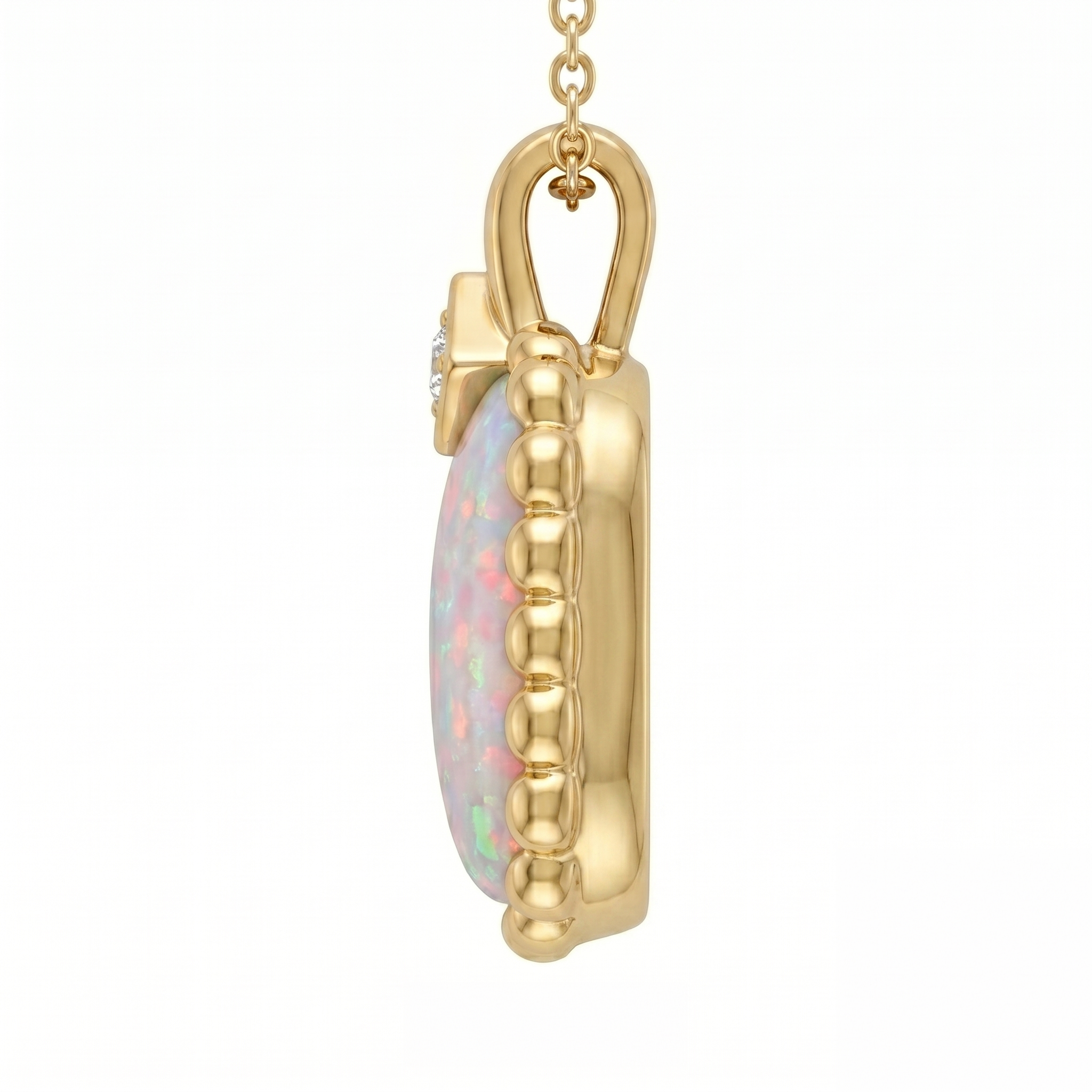 Cushion Opal Pendant with Beaded Chevron Halo
