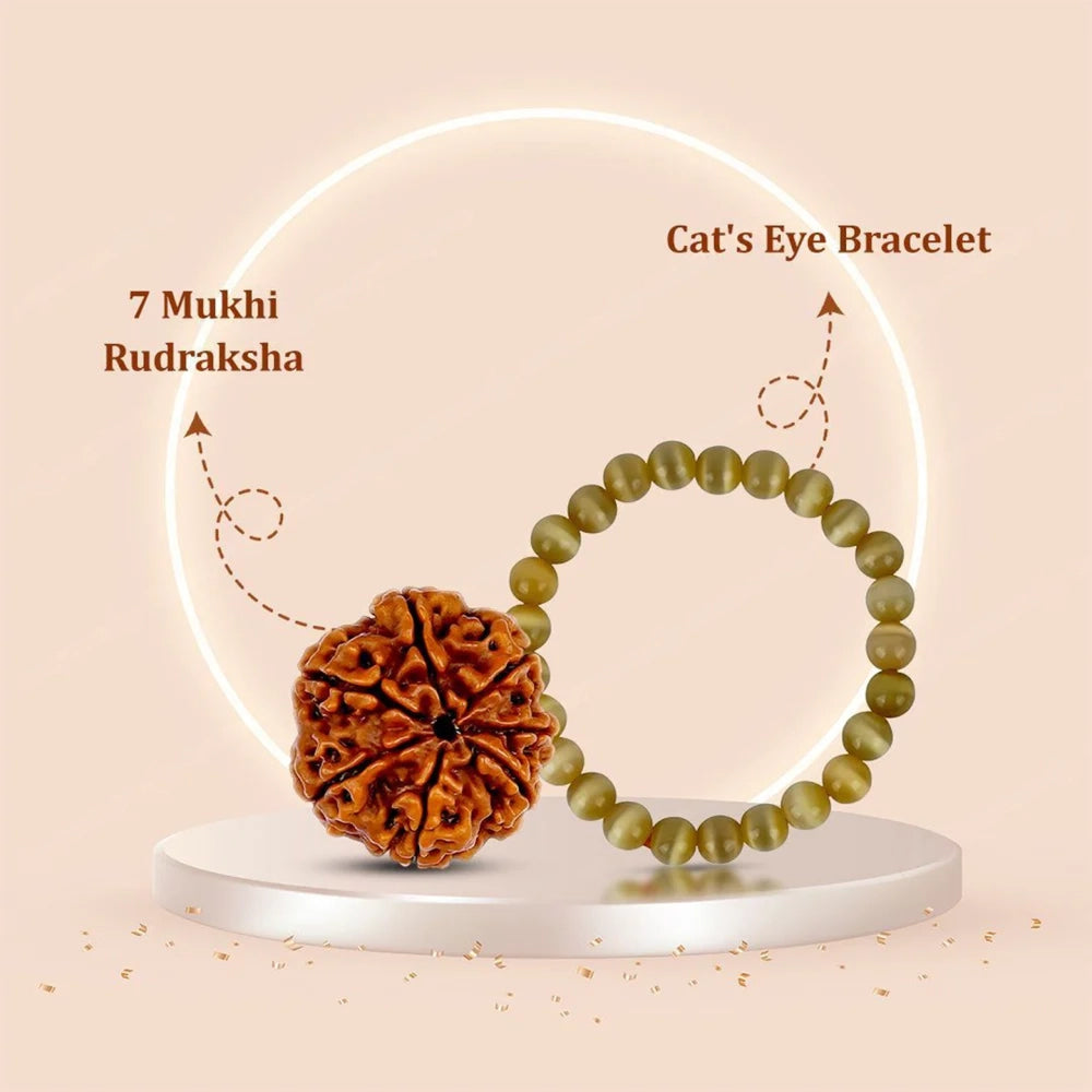7 Mukhi Rudraksha + Cat's Eye Bracelet