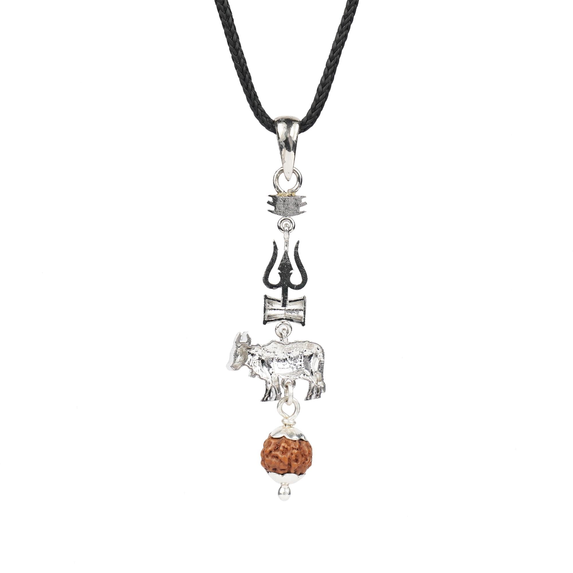Shiv Nandi Pendant with 5 Mukhi Rudraksha