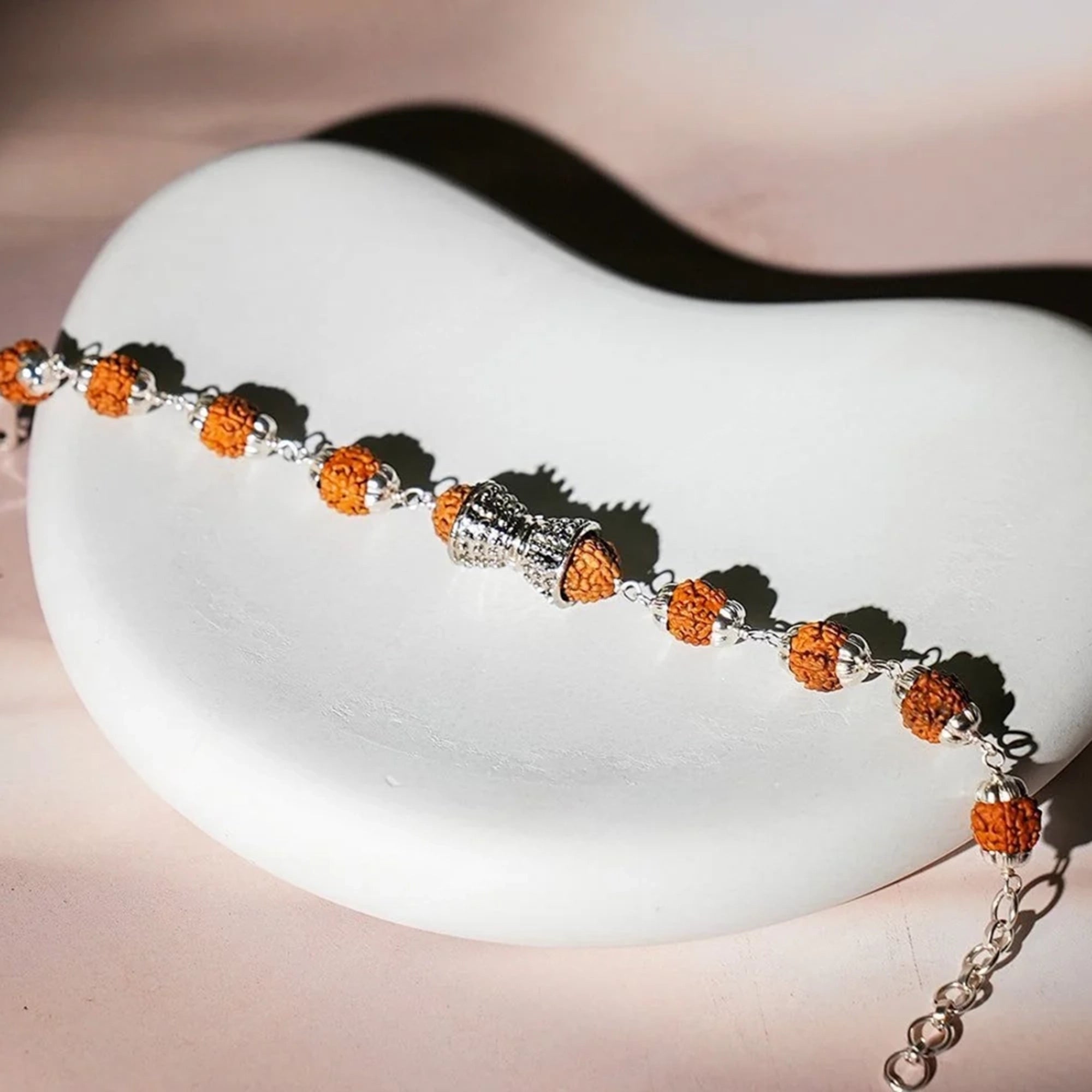 Original 5 Mukhi Rudraksha Silver Damru Bracelet for Kids