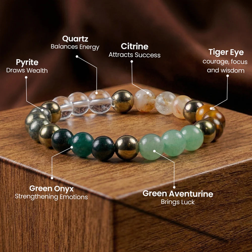 Dhan Yog Bracelet – Citrine, Pyrite & Aventurine, 8mm