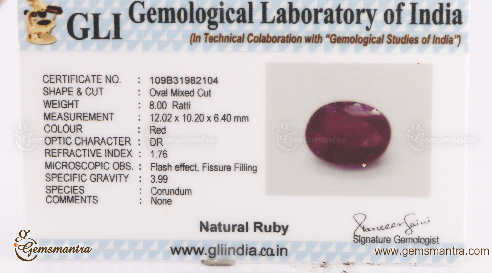 Ruby (Manik) Luxury - 8 Ratti-Gemsmantra-best-online-gems-shop-in-india