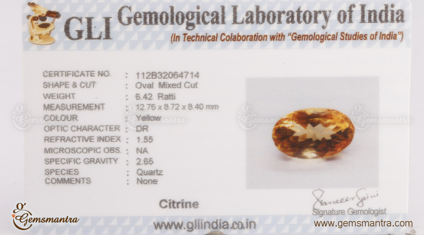 Sunhela/Citrine (6.42 Ratti)-Gemsmantra-best-online-gems-shop-in-india