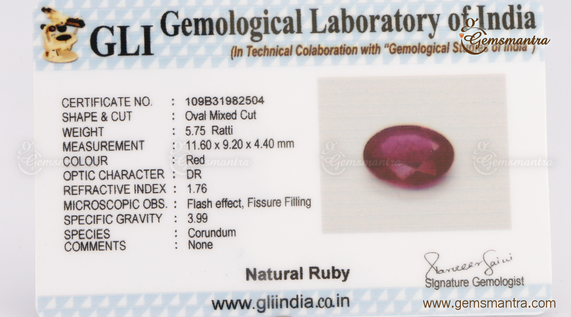 Ruby (Manik) Luxury - 5.75 Ratti-Gemsmantra-best-online-gems-shop-in-india